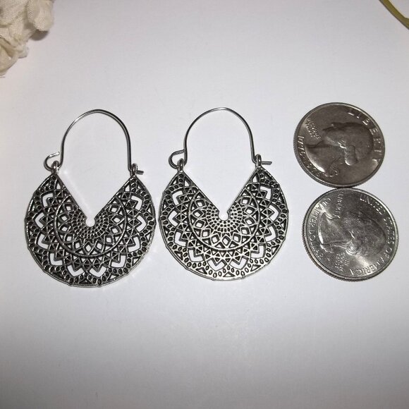 Silver Boho Hoop Earring Bohemian Style Woman Girl Fashion Jewelry Set Pair D217 - Picture 2 of 5